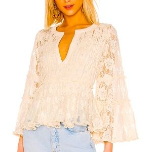 Alexis Tanisa floral lace top w/ ruffle & pearl trim from Neiman Marcus NWT $525